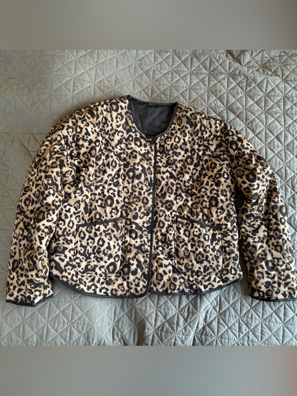 Leopard Print Quilted Jacket - Beige & Black